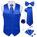 DiBanGu Mens Satin Suit Vest and Tie Set 8PCS Solid Waistcoat and Bowtie with Lapel Pin for Tuxedo Dress Vest Wedding Formal