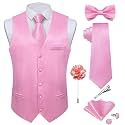 DiBanGu Mens Satin Suit Vest and Tie Set 8PCS Solid Waistcoat and Bowtie with Lapel Pin for Tuxedo Dress Vest Wedding Formal