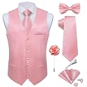 DiBanGu Mens Satin Suit Vest and Tie Set 8PCS Solid Waistcoat and Bowtie with Lapel Pin for Tuxedo Dress Vest Wedding Formal