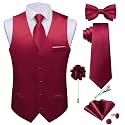DiBanGu Mens Satin Suit Vest and Tie Set 8PCS Solid Waistcoat and Bowtie with Lapel Pin for Tuxedo Dress Vest Wedding Formal