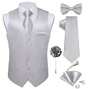 DiBanGu Mens Satin Suit Vest and Tie Set 8PCS Solid Waistcoat and Bowtie with Lapel Pin for Tuxedo Dress Vest Wedding Formal