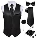 DiBanGu Mens Satin Suit Vest and Tie Set 8PCS Solid Waistcoat and Bowtie with Lapel Pin for Tuxedo Dress Vest Wedding Formal