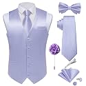 DiBanGu Mens Satin Suit Vest and Tie Set 8PCS Solid Waistcoat and Bowtie with Lapel Pin for Tuxedo Dress Vest Wedding Formal