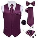 DiBanGu Mens Satin Suit Vest and Tie Set 8PCS Solid Waistcoat and Bowtie with Lapel Pin for Tuxedo Dress Vest Wedding Formal