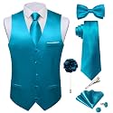 DiBanGu Mens Satin Suit Vest and Tie Set 8PCS Solid Waistcoat and Bowtie with Lapel Pin for Tuxedo Dress Vest Wedding Formal