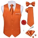DiBanGu Mens Satin Suit Vest and Tie Set 8PCS Solid Waistcoat and Bowtie with Lapel Pin for Tuxedo Dress Vest Wedding Formal