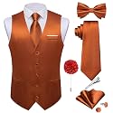 DiBanGu Mens Satin Suit Vest and Tie Set 8PCS Solid Waistcoat and Bowtie with Lapel Pin for Tuxedo Dress Vest Wedding Formal