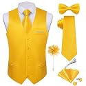 DiBanGu Mens Satin Suit Vest and Tie Set 8PCS Solid Waistcoat and Bowtie with Lapel Pin for Tuxedo Dress Vest Wedding Formal