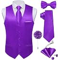 DiBanGu Mens Satin Suit Vest and Tie Set 8PCS Solid Waistcoat and Bowtie with Lapel Pin for Tuxedo Dress Vest Wedding Formal