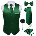 DiBanGu Mens Satin Suit Vest and Tie Set 8PCS Solid Waistcoat and Bowtie with Lapel Pin for Tuxedo Dress Vest Wedding Formal