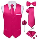 DiBanGu Mens Satin Suit Vest and Tie Set 8PCS Solid Waistcoat and Bowtie with Lapel Pin for Tuxedo Dress Vest Wedding Formal