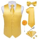 DiBanGu Mens Satin Suit Vest and Tie Set 8PCS Solid Waistcoat and Bowtie with Lapel Pin for Tuxedo Dress Vest Wedding Formal
