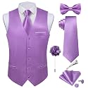 DiBanGu Mens Satin Suit Vest and Tie Set 8PCS Solid Waistcoat and Bowtie with Lapel Pin for Tuxedo Dress Vest Wedding Formal