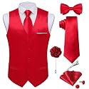 DiBanGu Mens Satin Suit Vest and Tie Set 8PCS Solid Waistcoat and Bowtie with Lapel Pin for Tuxedo Dress Vest Wedding Formal
