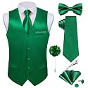 DiBanGu Mens Satin Suit Vest and Tie Set 8PCS Solid Waistcoat and Bowtie with Lapel Pin for Tuxedo Dress Vest Wedding Formal