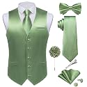 DiBanGu Mens Satin Suit Vest and Tie Set 8PCS Solid Waistcoat and Bowtie with Lapel Pin for Tuxedo Dress Vest Wedding Formal