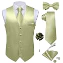 DiBanGu Mens Satin Suit Vest and Tie Set 8PCS Solid Waistcoat and Bowtie with Lapel Pin for Tuxedo Dress Vest Wedding Formal