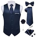 DiBanGu Mens Satin Suit Vest and Tie Set 8PCS Solid Waistcoat and Bowtie with Lapel Pin for Tuxedo Dress Vest Wedding Formal