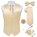DiBanGu Mens Satin Suit Vest and Tie Set 8PCS Solid Waistcoat and Bowtie with Lapel Pin for Tuxedo Dress Vest Wedding Formal