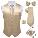 DiBanGu Mens Satin Suit Vest and Tie Set 8PCS Solid Waistcoat and Bowtie with Lapel Pin for Tuxedo Dress Vest Wedding Formal