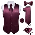 DiBanGu Mens Satin Suit Vest and Tie Set 8PCS Solid Waistcoat and Bowtie with Lapel Pin for Tuxedo Dress Vest Wedding Formal