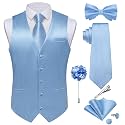 DiBanGu Mens Satin Suit Vest and Tie Set 8PCS Solid Waistcoat and Bowtie with Lapel Pin for Tuxedo Dress Vest Wedding Formal
