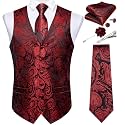 DiBanGu Mens Vest and Tie Set Formal Paisley Waistcoat and Necktie Pocket Square Cufflinks Silk Suit Vest for Tuxedo Wedding