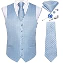 DiBanGu Mens Vest and Tie Set Formal Paisley Waistcoat and Necktie Pocket Square Cufflinks Silk Suit Vest for Tuxedo Wedding