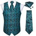 DiBanGu Mens Vest and Tie Set Formal Paisley Waistcoat and Necktie Pocket Square Cufflinks Silk Suit Vest for Tuxedo Wedding