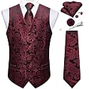 DiBanGu Mens Vest and Tie Set Formal Paisley Waistcoat and Necktie Pocket Square Cufflinks Silk Suit Vest for Tuxedo Wedding
