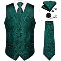 DiBanGu Mens Vest and Tie Set Formal Paisley Waistcoat and Necktie Pocket Square Cufflinks Silk Suit Vest for Tuxedo Wedding