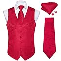 DiBanGu Mens Vest and Tie Set Formal Paisley Waistcoat and Necktie Pocket Square Cufflinks Silk Suit Vest for Tuxedo Wedding
