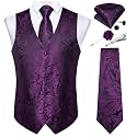 DiBanGu Mens Vest and Tie Set Formal Paisley Waistcoat and Necktie Pocket Square Cufflinks Silk Suit Vest for Tuxedo Wedding