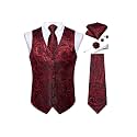 DiBanGu Mens Vest and Tie Set Formal Paisley Waistcoat and Necktie Pocket Square Cufflinks Silk Suit Vest for Tuxedo Wedding