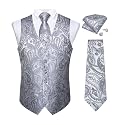 DiBanGu Mens Vest and Tie Set Formal Paisley Waistcoat and Necktie Pocket Square Cufflinks Silk Suit Vest for Tuxedo Wedding