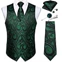 DiBanGu Mens Vest and Tie Set Formal Paisley Waistcoat and Necktie Pocket Square Cufflinks Silk Suit Vest for Tuxedo Wedding