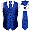 DiBanGu Mens Vest and Tie Set Formal Paisley Waistcoat and Necktie Pocket Square Cufflinks Silk Suit Vest for Tuxedo Wedding