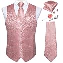 DiBanGu Mens Vest and Tie Set Formal Paisley Waistcoat and Necktie Pocket Square Cufflinks Silk Suit Vest for Tuxedo Wedding