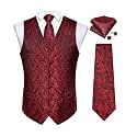 DiBanGu Mens Vest and Tie Set Formal Paisley Waistcoat and Necktie Pocket Square Cufflinks Silk Suit Vest for Tuxedo Wedding