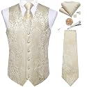 DiBanGu Mens Vest and Tie Set Formal Paisley Waistcoat and Necktie Pocket Square Cufflinks Silk Suit Vest for Tuxedo Wedding