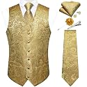 DiBanGu Mens Vest and Tie Set Formal Paisley Waistcoat and Necktie Pocket Square Cufflinks Silk Suit Vest for Tuxedo Wedding