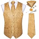 DiBanGu Mens Vest and Tie Set Formal Paisley Waistcoat and Necktie Pocket Square Cufflinks Silk Suit Vest for Tuxedo Wedding