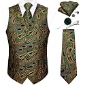 DiBanGu Mens Vest and Tie Set Formal Paisley Waistcoat and Necktie Pocket Square Cufflinks Silk Suit Vest for Tuxedo Wedding