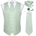 DiBanGu Mens Vest and Tie Set Formal Paisley Waistcoat and Necktie Pocket Square Cufflinks Silk Suit Vest for Tuxedo Wedding