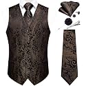DiBanGu Mens Vest and Tie Set Formal Paisley Waistcoat and Necktie Pocket Square Cufflinks Silk Suit Vest for Tuxedo Wedding
