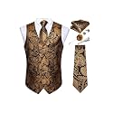 DiBanGu Mens Vest and Tie Set Formal Paisley Waistcoat and Necktie Pocket Square Cufflinks Silk Suit Vest for Tuxedo Wedding
