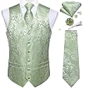 DiBanGu Mens Vest and Tie Set Formal Paisley Waistcoat and Necktie Pocket Square Cufflinks Silk Suit Vest for Tuxedo Wedding
