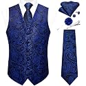 DiBanGu Mens Vest and Tie Set Formal Paisley Waistcoat and Necktie Pocket Square Cufflinks Silk Suit Vest for Tuxedo Wedding