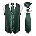 DiBanGu Mens Vest and Tie Set Formal Paisley Waistcoat and Necktie Pocket Square Cufflinks Silk Suit Vest for Tuxedo Wedding