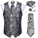DiBanGu Mens Vest and Tie Set Formal Paisley Waistcoat and Necktie Pocket Square Cufflinks Silk Suit Vest for Tuxedo Wedding